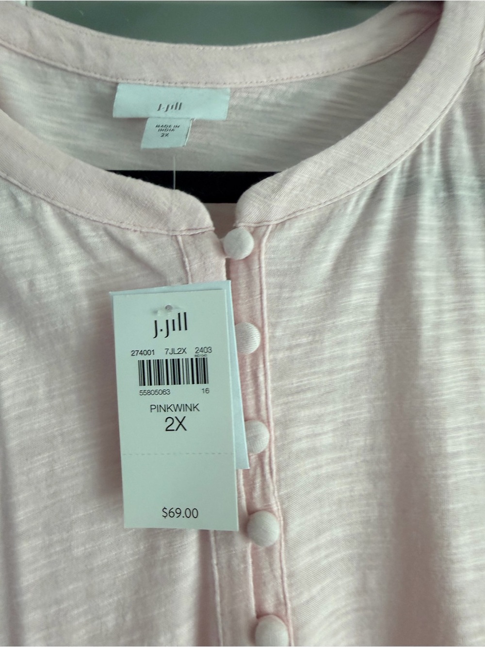 J. Jill Pale Pink Long-Sleeve Button Henley Top - Picture 3 of 6